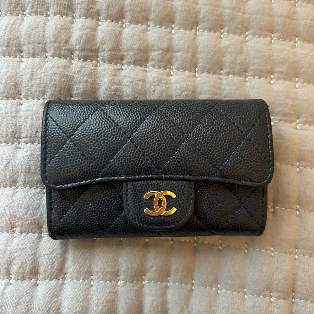 Chanel Navy Quilted Leather Card Holder